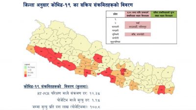 १३ जिल्ला रेड जोनमा, कुन जिल्लामा कति सक्रिय संक्रमित ?