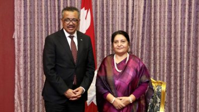 राष्ट्रपतिसँग विश्व स्वास्थ्य संगठनका प्रमुख डा. टेड्रोसको शिष्टाचार भेट